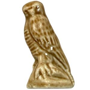 Mini Ceramic Owl Figurine Hand Painted Brown Bird Statue 2in Small Collectible